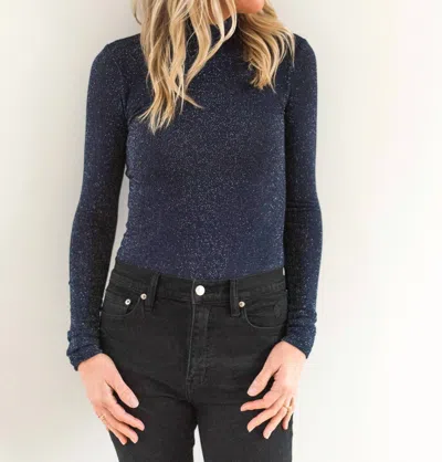 Project Social T Lights Out Lurex Mockneck Top In Blue
