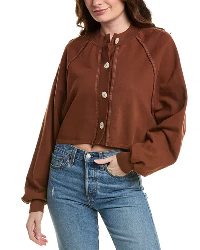 Project Social T Lillian Button Front Contrast Stich Jacket In Brown