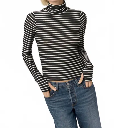 Project Social T Lipson Striped Long Sleeve Turtleneck Top In Black/ivory