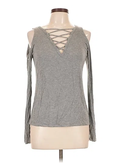 Pre-owned Project Social T Long Sleeve Top Gray Cold Shoulder Neckline Tops