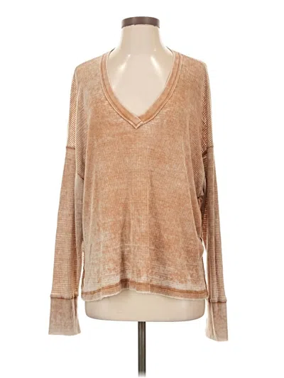 Pre-owned Project Social T Long Sleeve Top Tan V-neck Tops