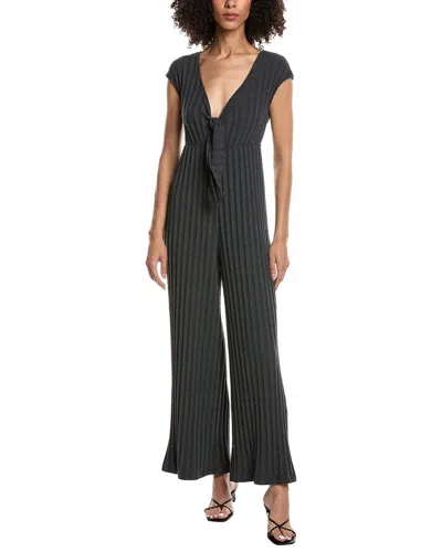 Project Social T Lowa Tie Front Rib Jumpsuit In Black