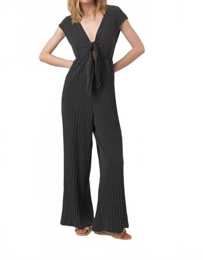 PROJECT SOCIAL T LOWA TIE-FRONT RIB JUMPSUIT IN BLACK