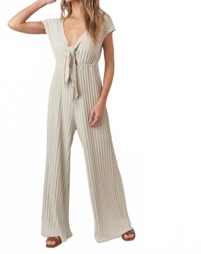 Project Social T Lowa Tie Front Rib Jumpsuit In Champagne In White