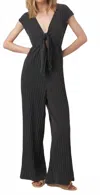 Project Social T Lowa Tie-front Rib Jumpsuit In Black In Black