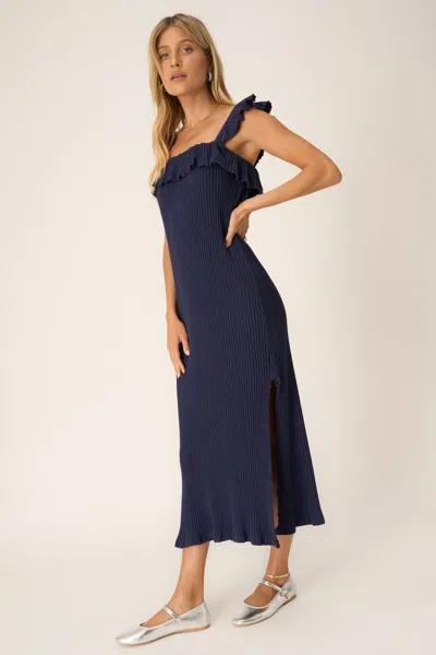 Project Social T Mona Ruffle Sleeve Sweater Rib Dress In Blue