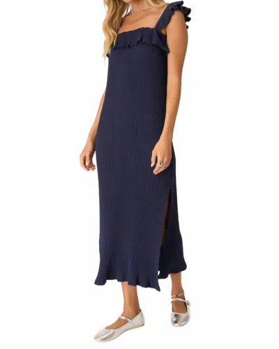 Project Social T Mona Ruffle Sleeve Sweater Rib Dress In Navy Bliss In Blue