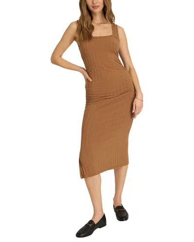 Project Social T Montara Square Neck Rib Midi Dress In Saddle