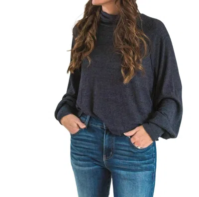 Project Social T More Love Marled Rib Turtleneck Top In Charcoal In Black