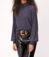 Project Social T More Love Marled Rib Turtleneck Top In Galaxy Blue In Blue