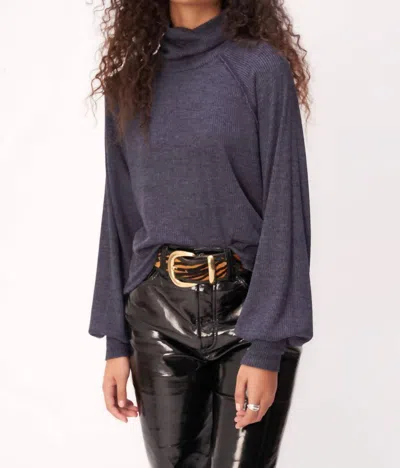 Project Social T More Love Marled Rib Turtleneck Top In Galaxy Blue