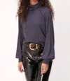 PROJECT SOCIAL T MORE LOVE MARLED RIB TURTLENECK TOP IN GALAXY BLUE