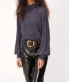 Project Social T More Love Marled Rib Turtleneck Top In Galaxy Blue In Blue