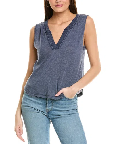 Project Social T Number One Notch Neck Textured Tank In Blue