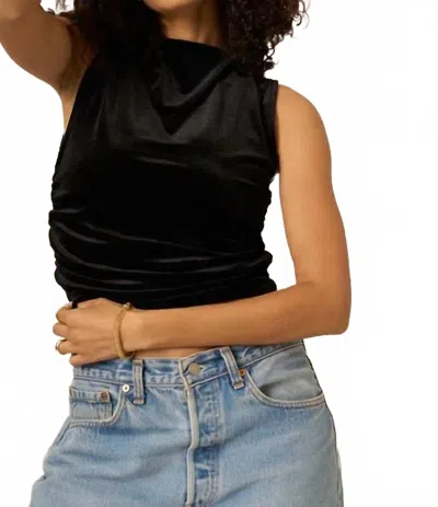 Project Social T On Repeat Ruched Side Velvet Tank Top In Black