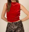 Project Social T On Repeat Ruched Side Velvet Tank Top In Candy Red In Red