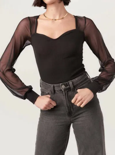 Project Social T On The Edge Mixed Mesh Sweetheart Neck Top In Black In Brown