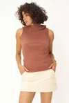 Project Social T Out Here Snap Collar Sweater Rib Tank In Brown
