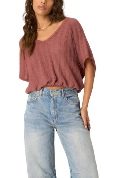 Project Social T Paola Sweater V Neck Bubble Tee In Summer Rust In Brown
