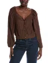 Project Social T Piece Of My Heart Textured Button Front Top In Brown