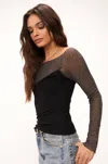 Project Social T Plot Twist Rib Mixed Long Sleeve Top In Black In Black