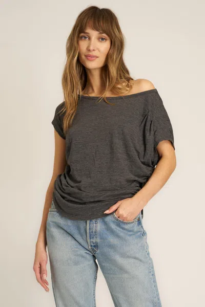 Project Social T Portia Off Shoulder Pleated Tee In Gray
