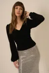Project Social T Raina Ruched Front Chenille V Neck Top In Black