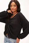Project Social T Remy Ruched Front Sweater Rib Long Sleeve In Black