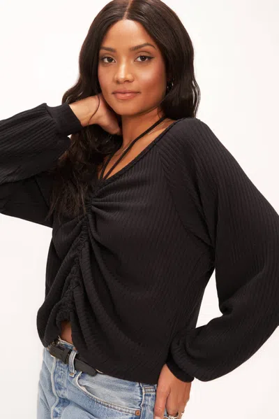 Project Social T Remy Ruched Front Sweater Rib Long Sleeve In Black
