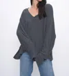 Project Social T Rosalita Cozy Thermal V Neck Long Sleeve Top In Midnight Forest In Gray