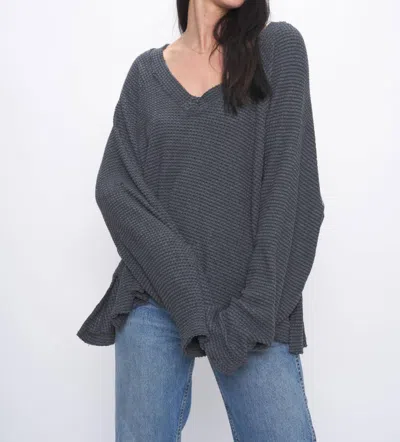 Project Social T Rosalita Cozy Thermal V Neck Long Sleeve Top In Midnight Forest In Gray