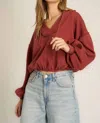 Project Social T Samson Bubble Hem V-neck Hoodie In Desert Clay In Brown
