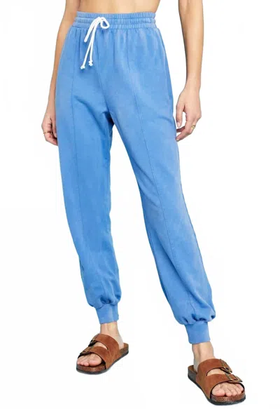 Project Social T Sana Washed Seamed Pant In Yacht Blue In Animal Print