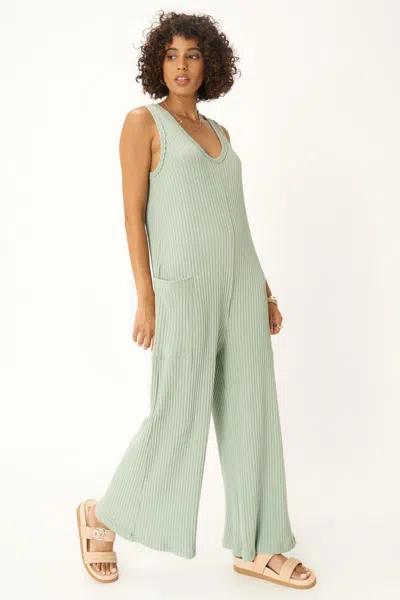 Project Social T Santa Maria Sweater Rib Wide Leg Jumpsuit In Green