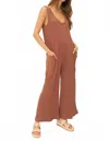 Project Social T Santa Maria Sweater Rib Wide Leg Jumpsuit In Root Beer