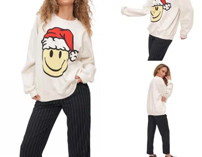 Project Social T Santa Smiley Sweatshirt In Cream In White