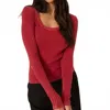 Project Social T Scoop Washed Rib Longsleeve Top In Red Currant In Red