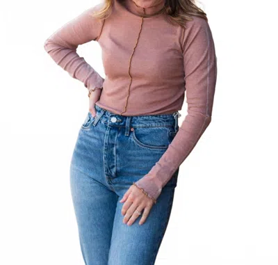 Project Social T Seamed Funnel Neck Long Sleeve Top In Bittersweet In Pink