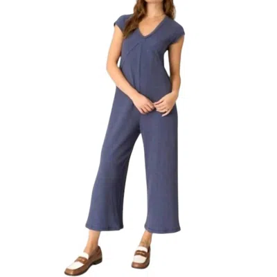 Project Social T See Me Seamed Pointelle Jumpsuit In Navy In Blue
