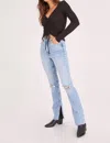Project Social T Selena Shirred V Neck Long Sleeve In Black In Black