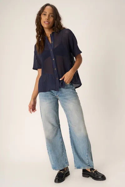 Project Social T Sonja Button Front Collared Heavy Mesh Tee In Multi