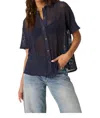 Project Social T Sonja Mesh Button Up Tee In Navy Bliss In Blue