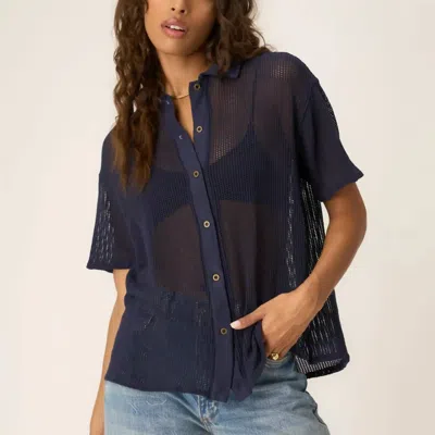 PROJECT SOCIAL T SONJA MESH BUTTON UP TEE IN NAVY BLISS