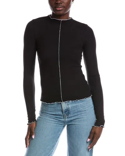 Project Social T Sparks Seamed Rib Funnel Neck Top In Black