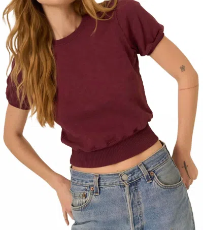 PROJECT SOCIAL T STAY AWHILE SHORT SLEEVE SWEATSHIRT IN MERRY MERLOT