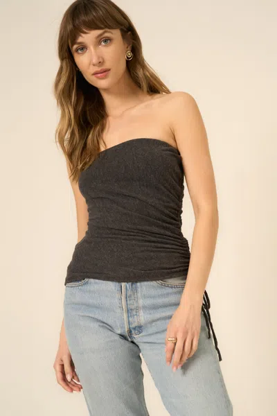 Project Social T Sun Drenched Ruched Mesh Tube Top In Black