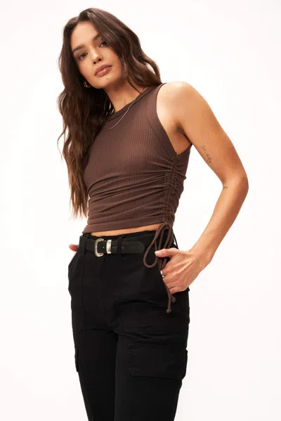Project Social T Take Me Home Fitted Side Ruched Rib Tank In Brown