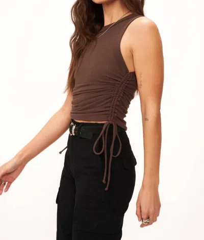 Project Social T Take Me Home Side Ruched Tank In Rich Oak In Brown