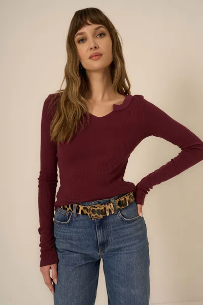 Project Social T The Comeback Notch Neck Long Sleeve In Burgundy