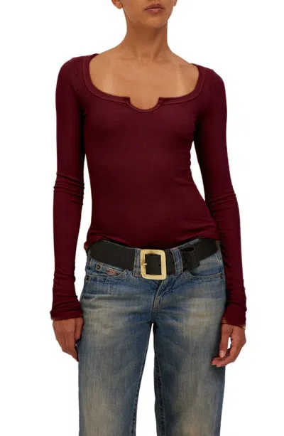 Project Social T The Lovely Long Sleeve Rib T-shirt In Dark Cherry